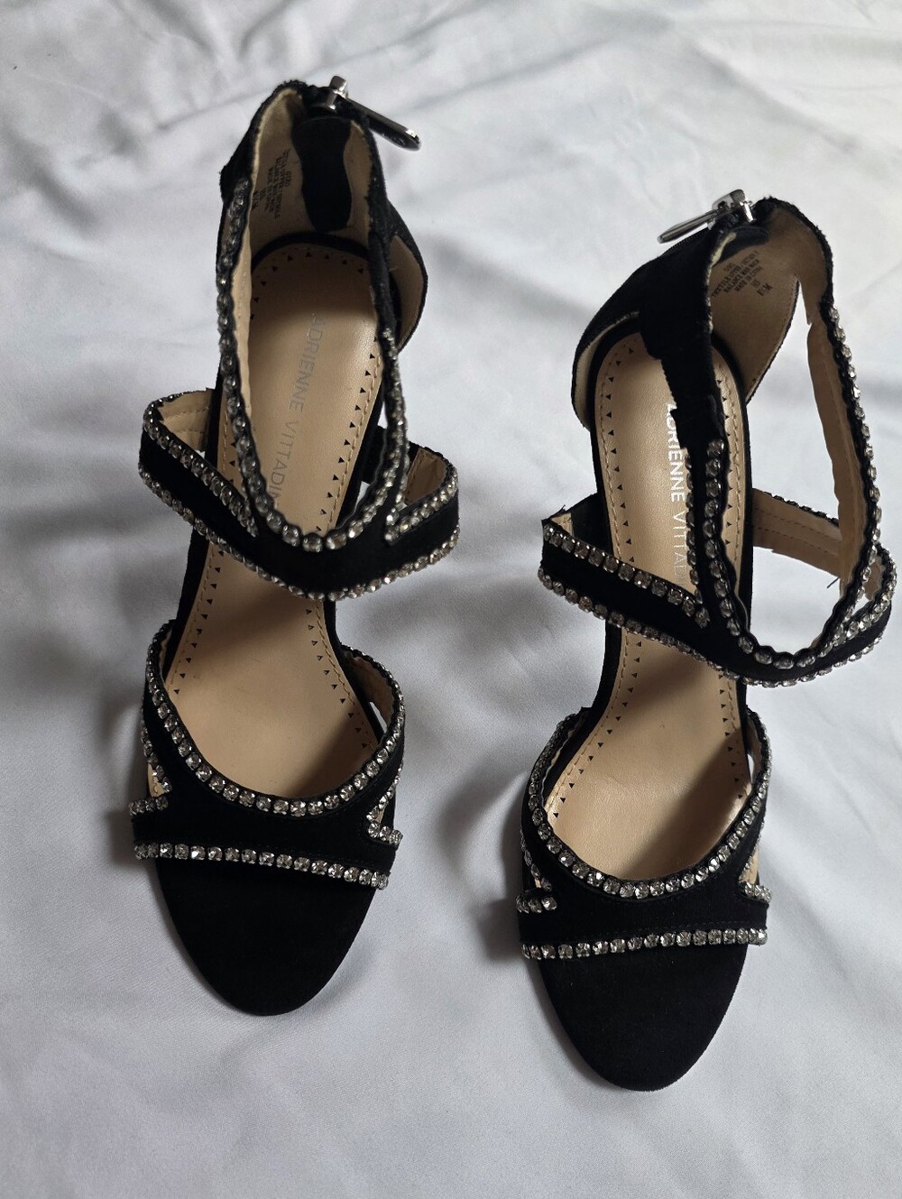 Adrienne Vittadini Giro Black Rhinestone Ankle Strap Heels Size 8.5